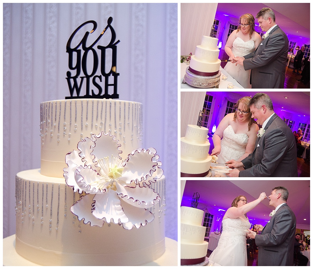 bride and groom cut wedding cake