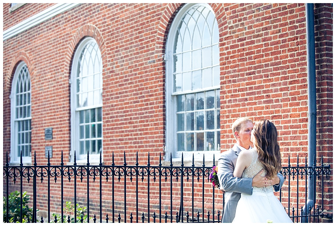 bride and groom kissing
