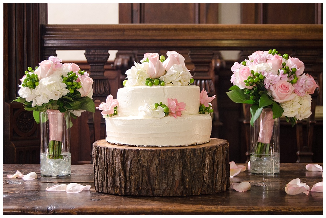 white pink rustic wedding cake