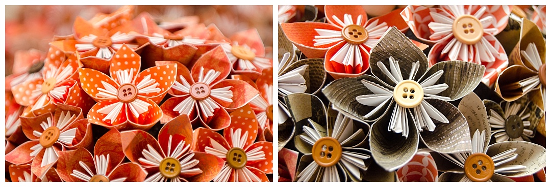 orange paper flower rustic wedding bouquet
