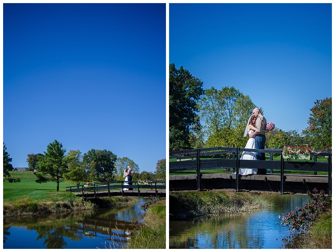Piney Branch Golf Club wedding bride and groom on bridge