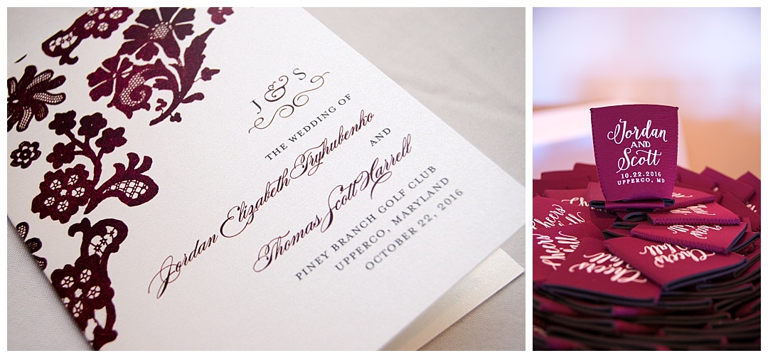 maroon wedding invitations and party favors