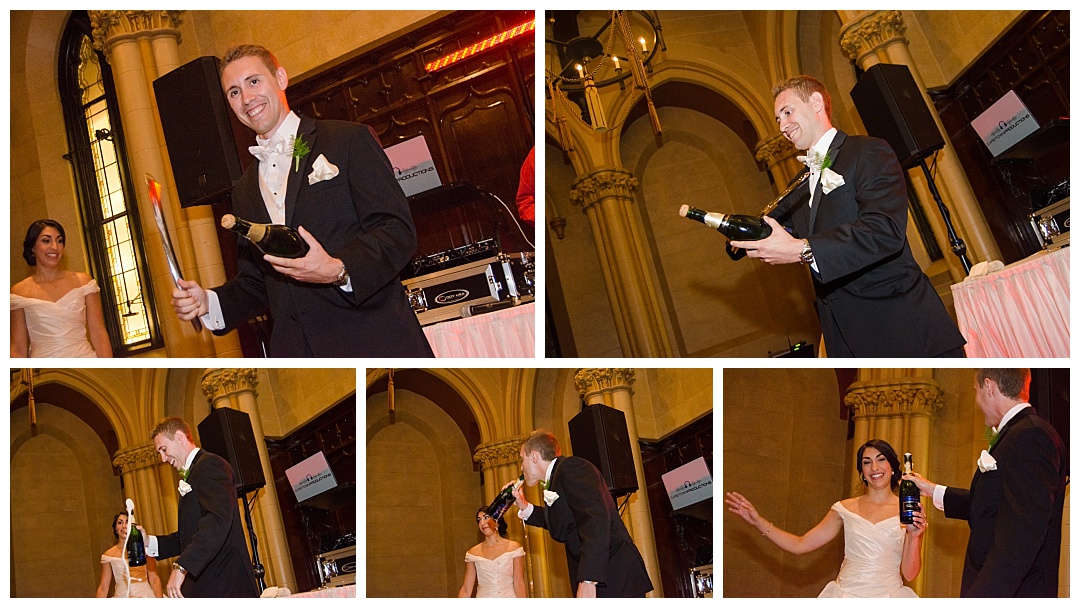 bride and groom champagne